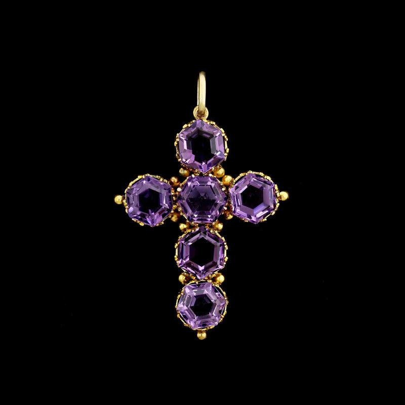 Antique 14K Yellow Gold Estate Amethyst Cross