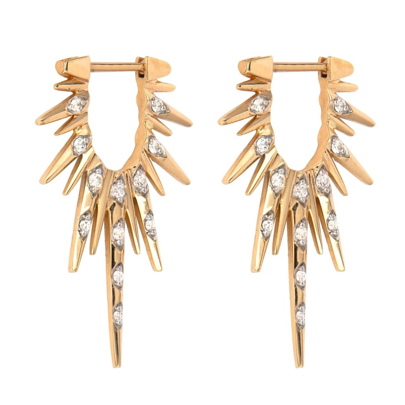 Three Stories 14K Yellow Gold Elongated Love Explosion Diamond Earrings