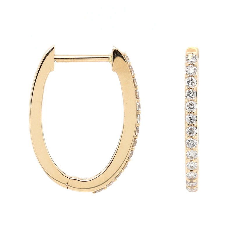Three Stories 14K Yellow Gold Small Classic Oval Pave Diamond Hoops