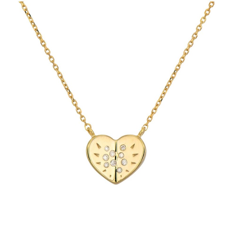 Three Stories 14K Yellow Gold Small Love Explosion Diamond Heart Necklace