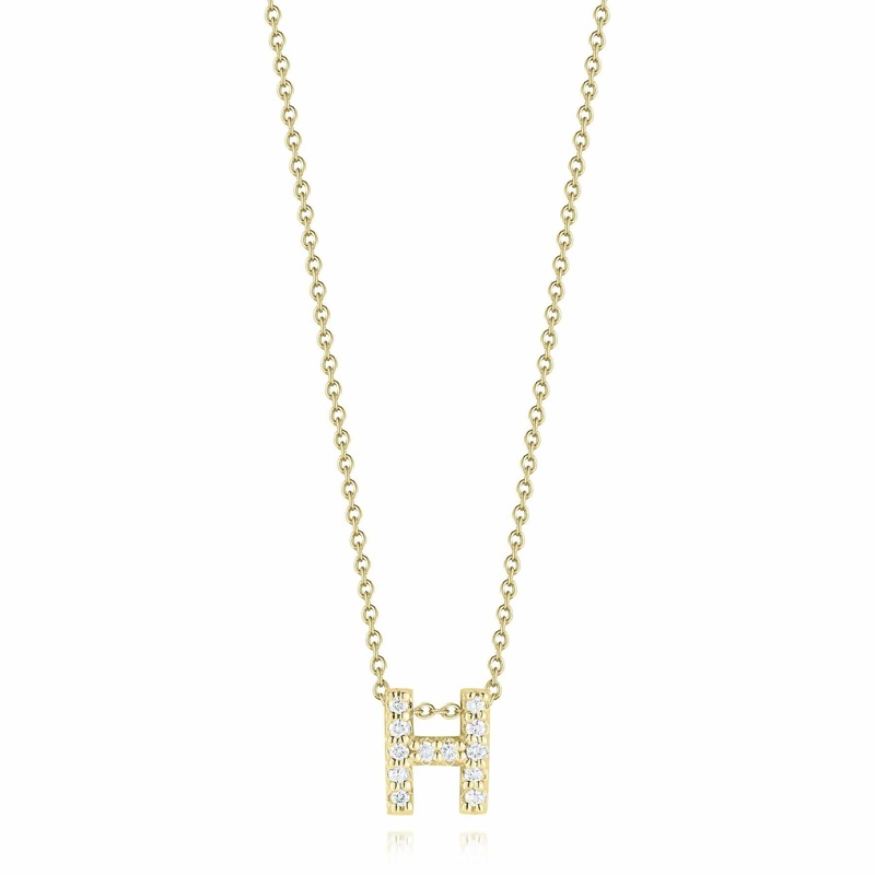 Roberto Coin 18K Yellow Gold Tiny Treasures Diamond Love Letter “H” Necklace