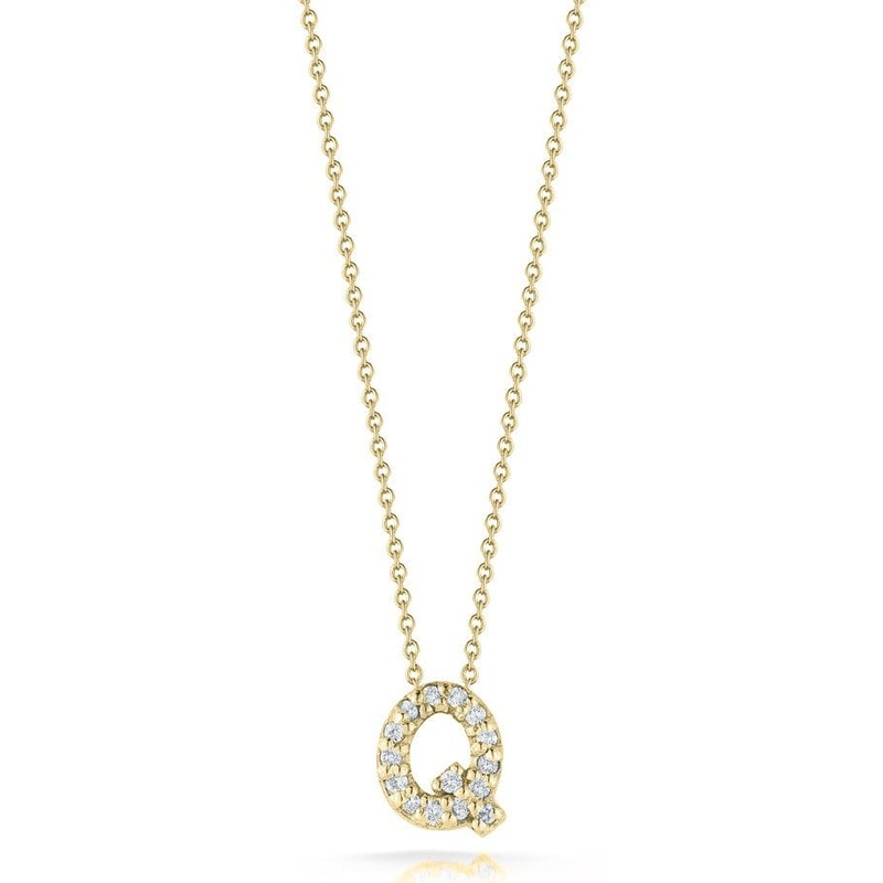 Roberto Coin 18K Yellow Gold Tiny Treasures Diamond Love Letter “Q” Necklace