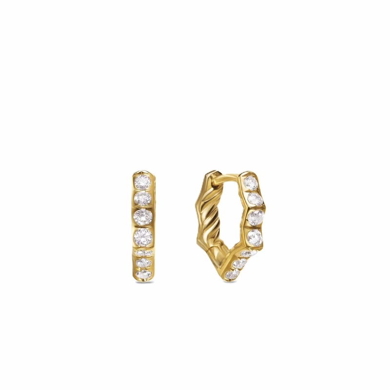 Zig Zag Stax Huggie Hoop Earrings 18K Yellow Gold with Diamonds, 13mm