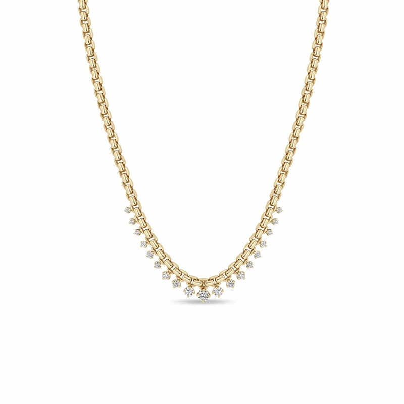 Zoe Chicco 14K Yellow Gold Graduated Diamond Large Box Chain Necklace
