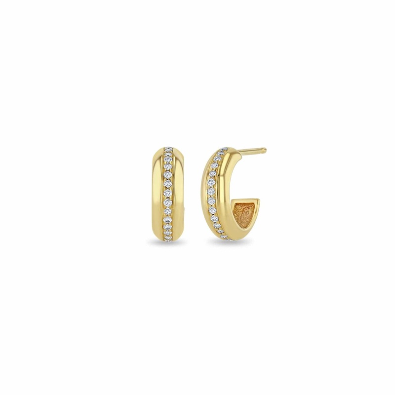 Zoe Chicco 14K Yellow Gold Pave Diamond Huggie Hoops