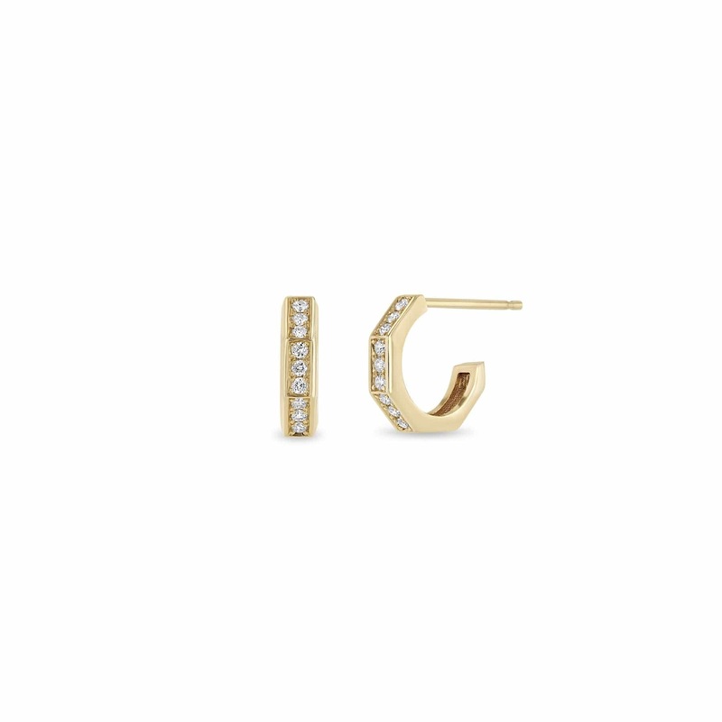 Zoe Chicco 14K Yellow Gold Pave Diamond Octagon Huggie Hoops