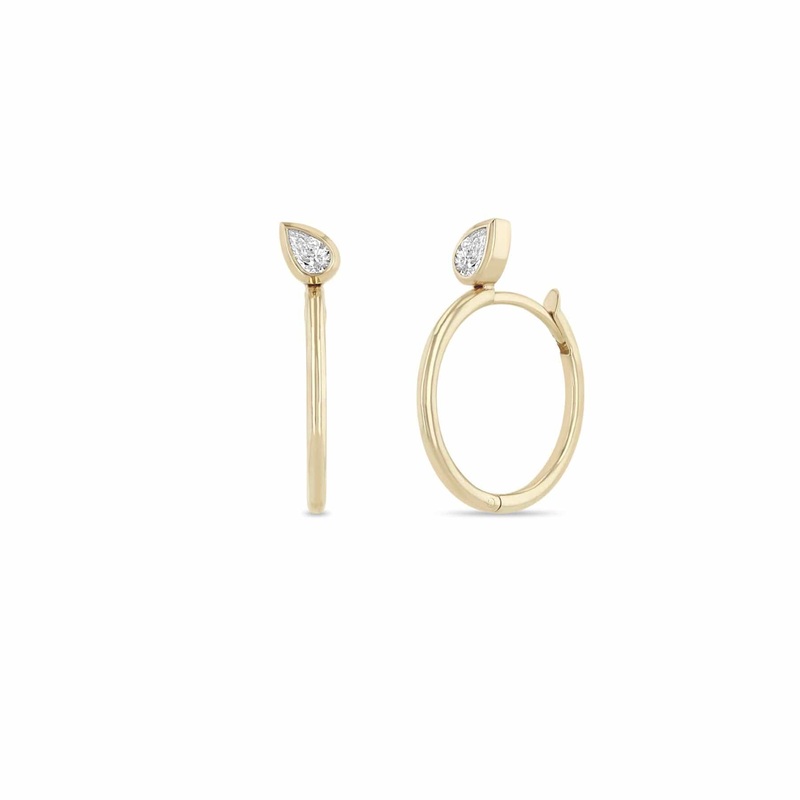 Zoe Chicco 14K Yellow Gold Pear Cut Medium Diamond Hinged Huggie Hoops