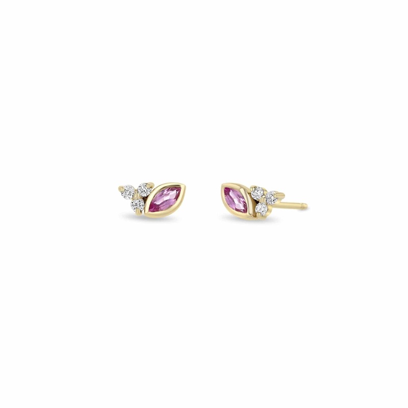 Zoe Chicco 14K Yellow Gold Pink Sapphire and Diamond Trio Stud Earrings