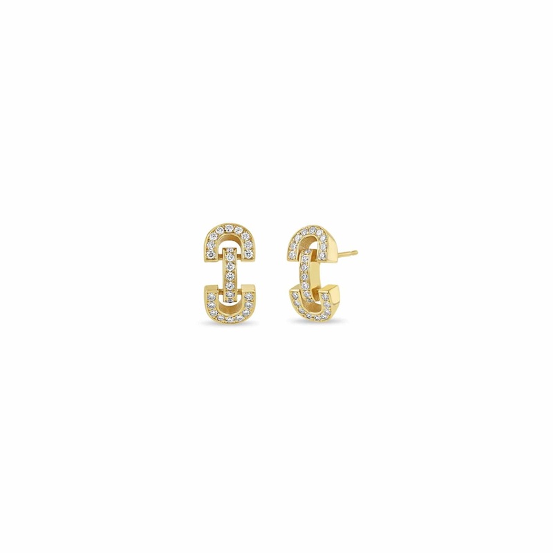 Zoe Chicco 14K Yellow Gold Vintage Link Pave Diamond Earrings