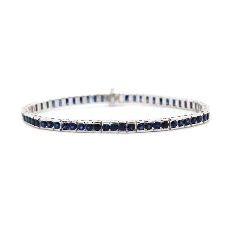14K White Gold Blue Sapphire Tennis Bracelet