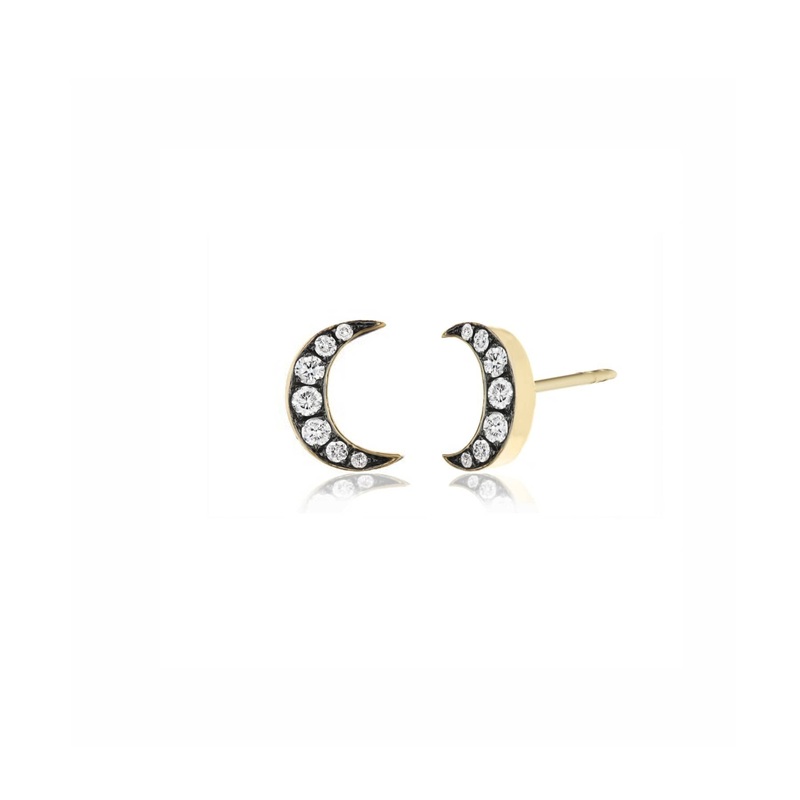 Sorellina 18K Yellow Gold Diamond Crescent Moon Studs