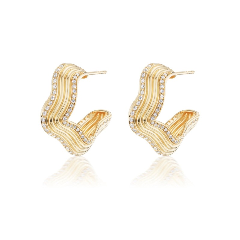 Sorellina 18K Yellow Gold Diamond Marea Wave Hoop Earrings