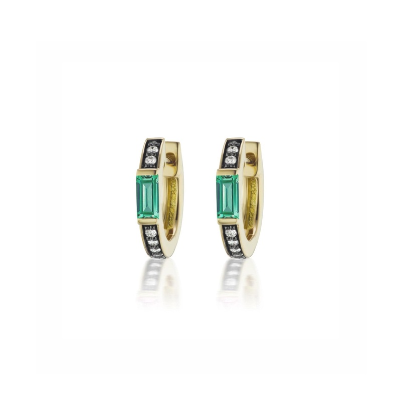 Sorellina 18K Yellow Gold Emerald and Diamond Otto Huggie Earrings