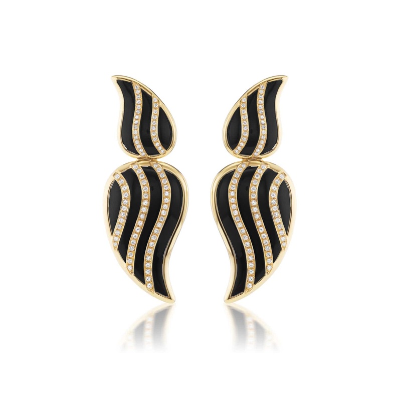 Sorellina 18K Yellow Gold Onyx and Diamond Stardust Statement Earrings