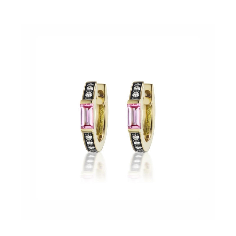 Sorellina 18K Yellow Gold Pink Sapphire and Diamond Otto Huggie Earrings