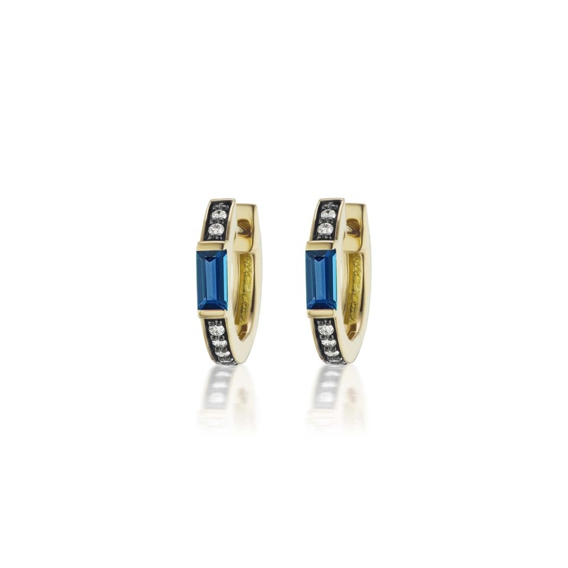 Sorellina 18K Yellow Gold Sapphire and Diamond Otto Huggie Earrings