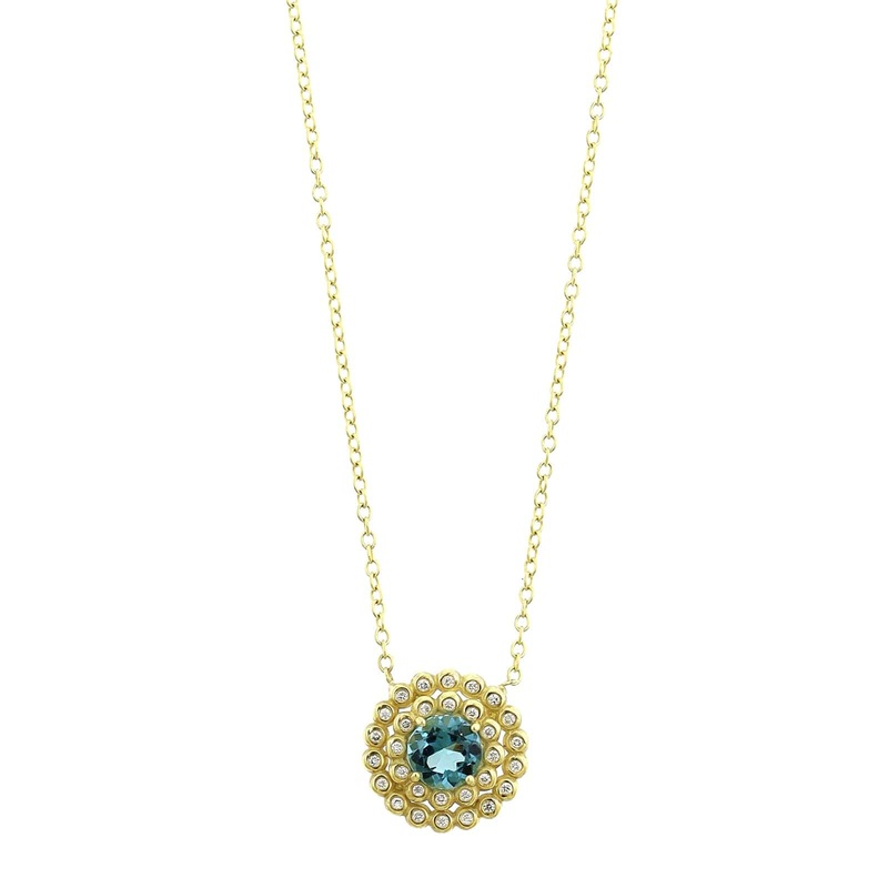 Suzy Landa 18K Yellow Gold Blue Tourmaline and Diamond Necklace