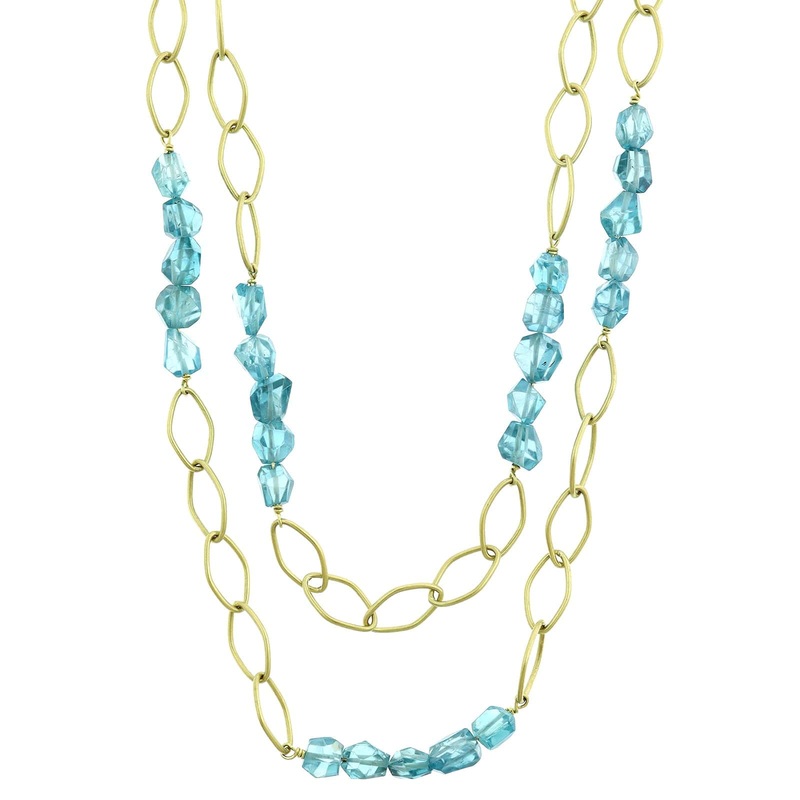 Suzy Landa 18K Yellow Gold Blue Zircon Chain Necklace