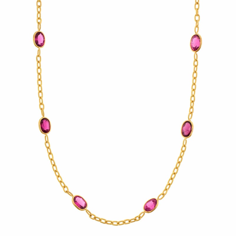 Suzy Landa 18K Yellow Gold Oval Rubellite Station Necklace