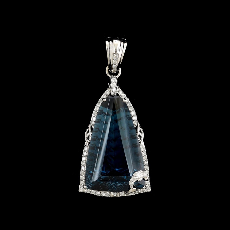 14K White Gold Estate Blue Topaz and Diamond Pendant Enhancer