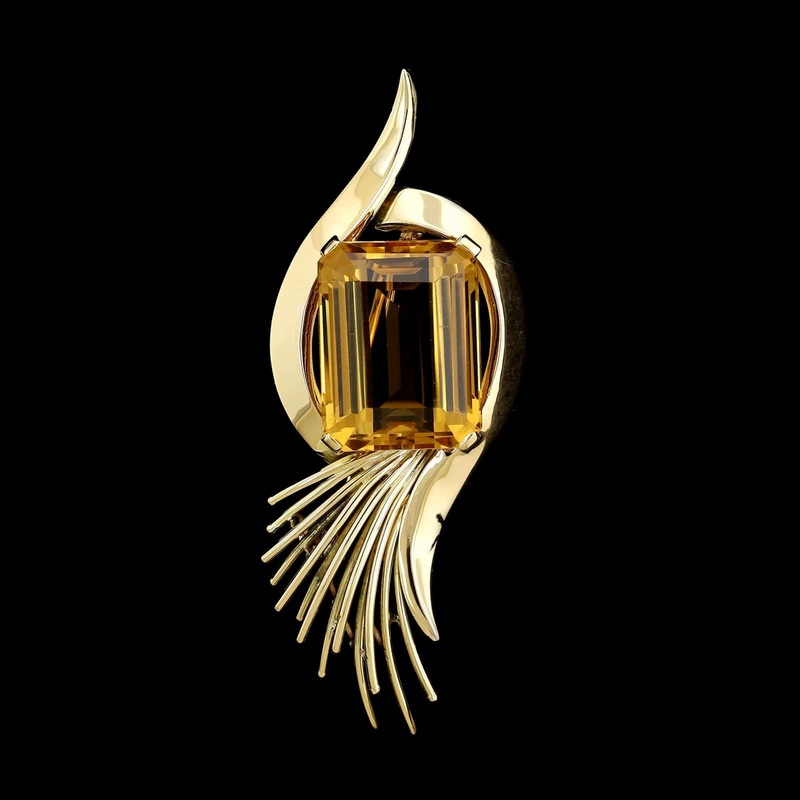 Retro 14K Yellow Gold Estate Citrine Pin Pendant