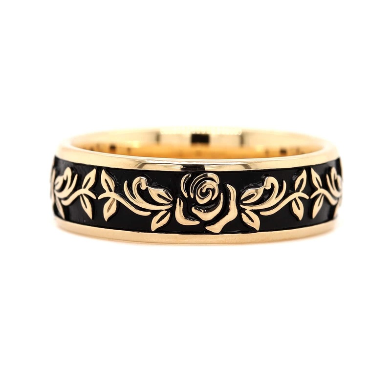 14K Yellow Gold Floral Carved Band