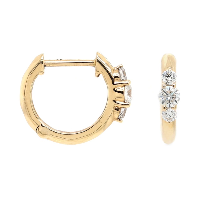Three Stories 14K Yellow Gold 3 Diamond Prong Hoops
