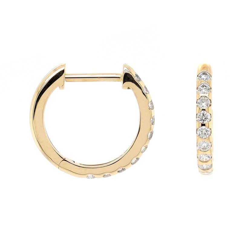 Three Stories 14K Yellow Gold Classic Diamond Huggie Hoops
