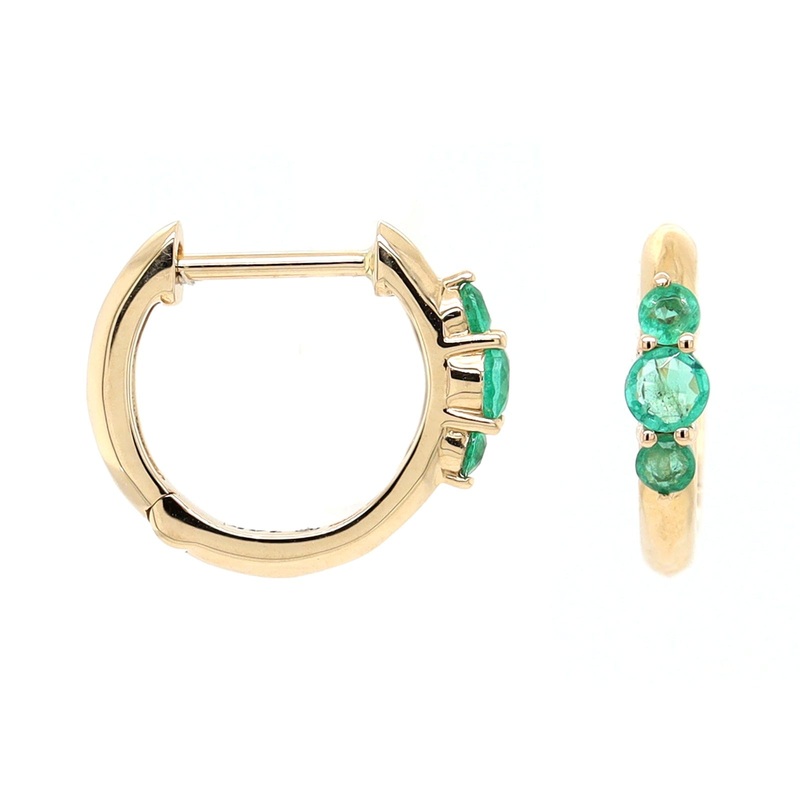 Three Stories 14K Yellow Gold Small 3 Emerald Prong Hoops