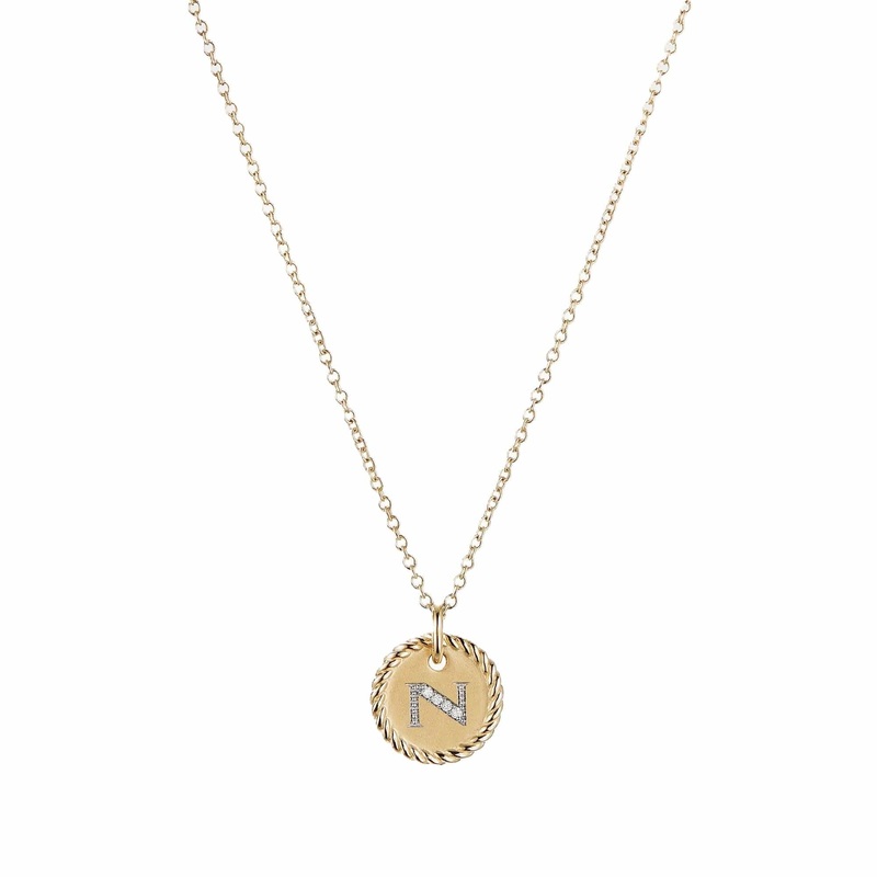 “N” Pendant with Diamonds in Gold on Chain