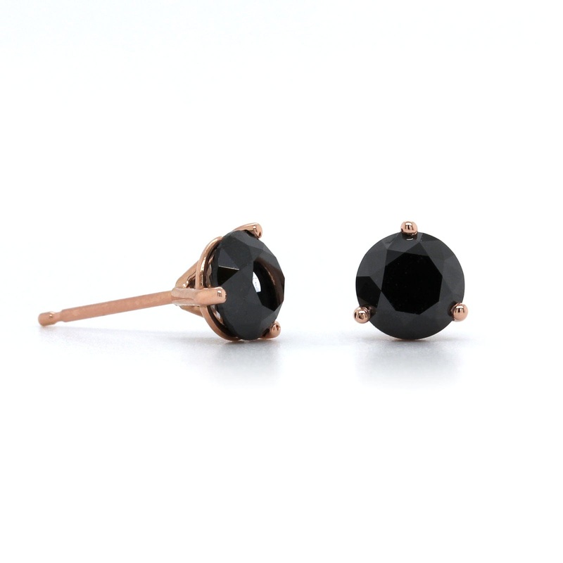 14K Rose Gold Black Round Diamond Earrings
