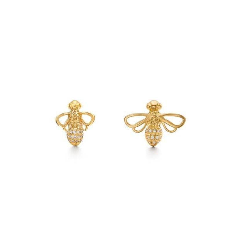 Temple St. Clair 18K Yellow Gold Bee Diamond Stud Earrings