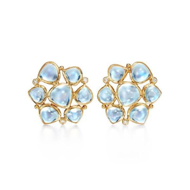 Temple St. Clair 18K Yellow Gold Cluster Moonstone and Diamond Stud Earrings