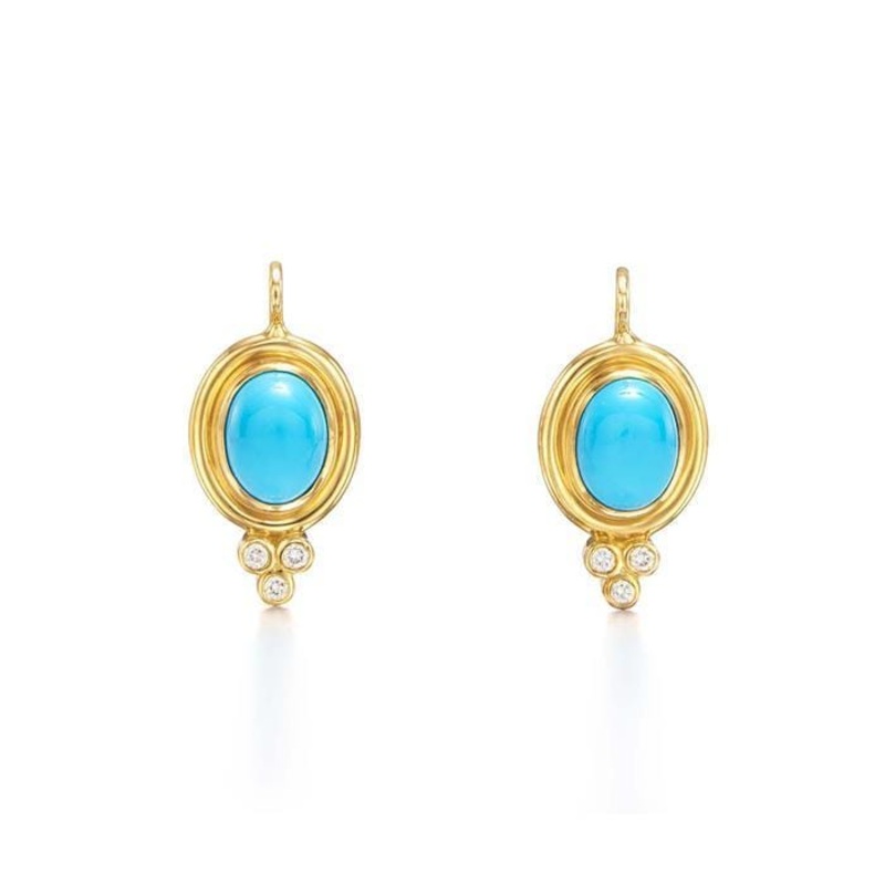 Temple St. Clair 18K Yellow Gold Turquoise and Diamond Drop Earrings