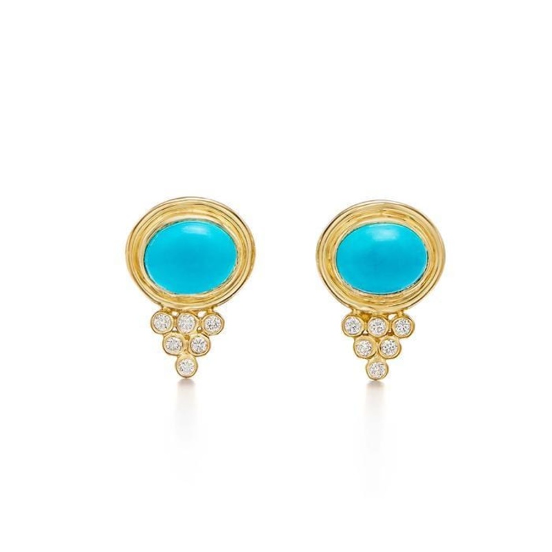 Temple St. Clair 18K Yellow Gold Turquoise and Diamond Stud Earrings
