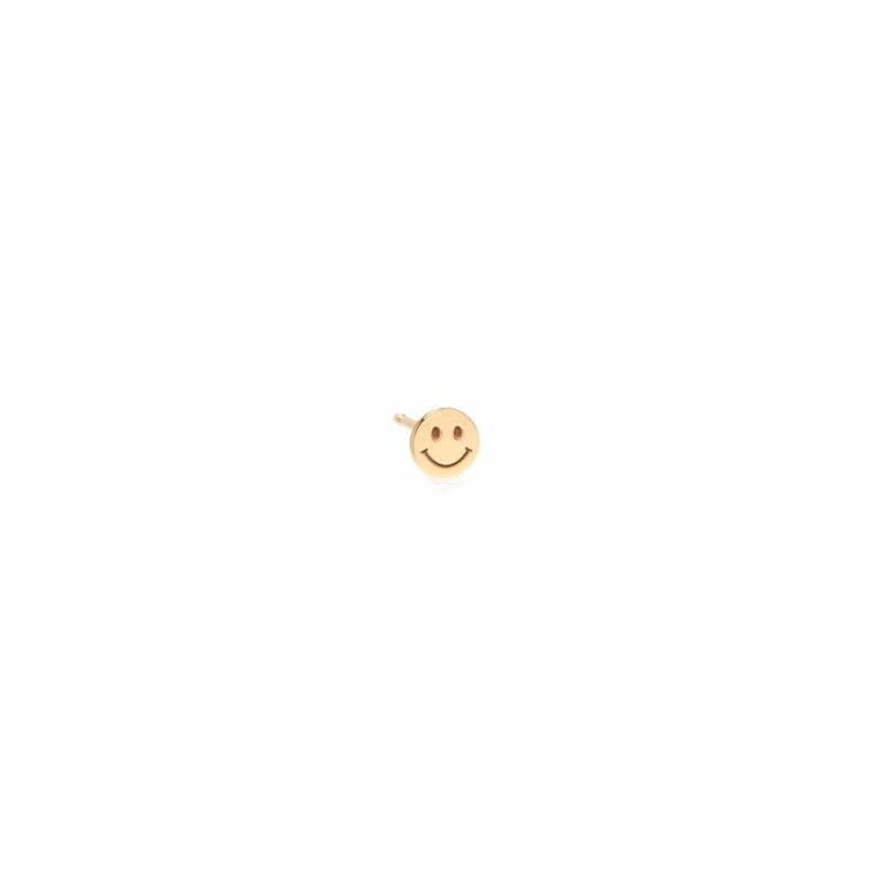 Zoe Chicco 14K Yellow Gold Smiley Face Stud Earring