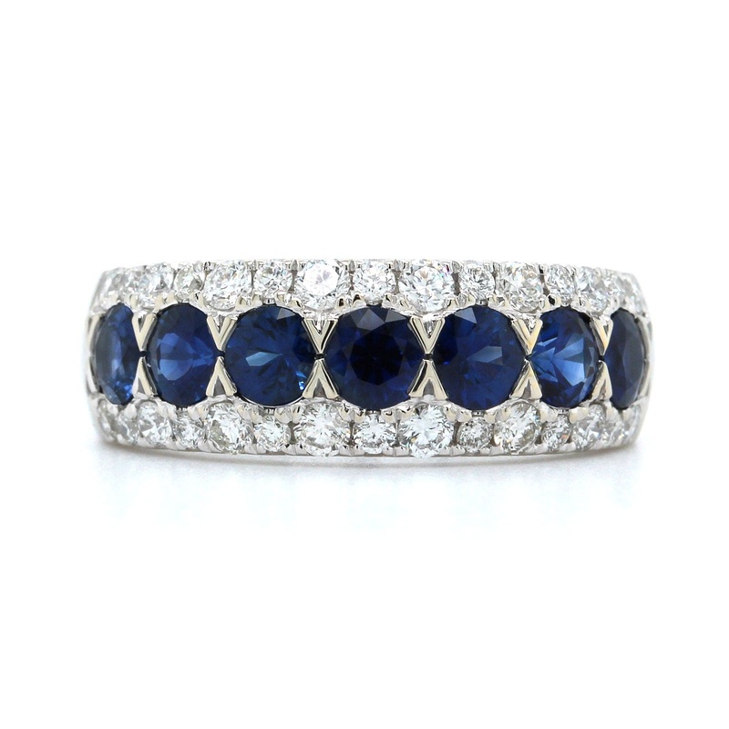 14K White Gold Sapphire and Diamond Band