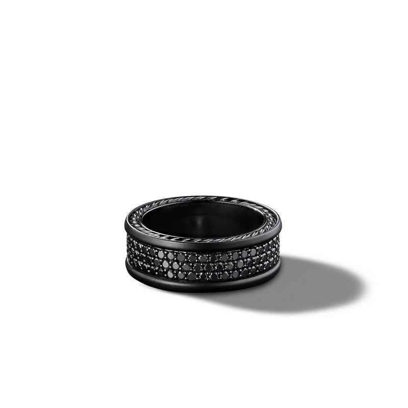 Streamline Three Row Band Ring in Black Titanium with Black Diamonds, 8.5mm