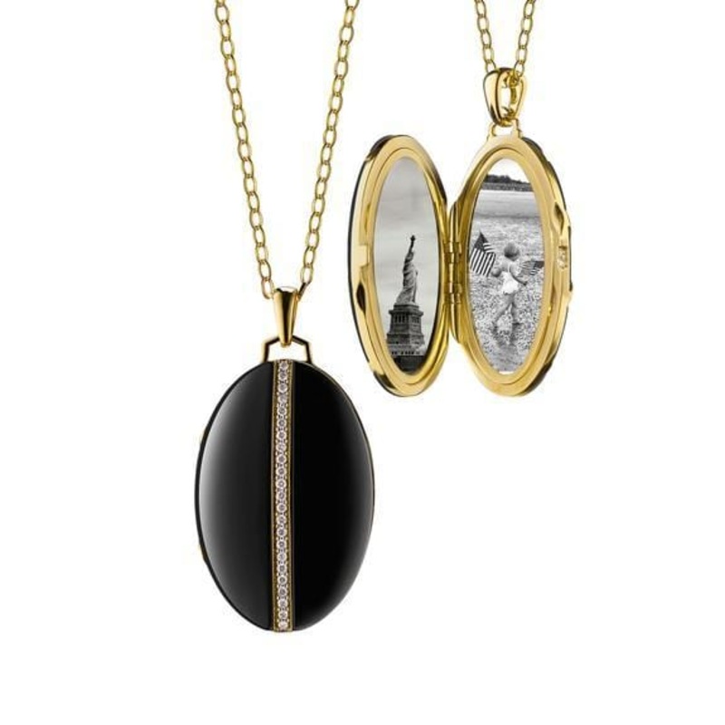 18K Yellow Gold and Black Ceramic Diamond Locket