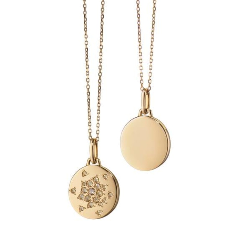 18K Yellow Gold Engravable Champagne Diamond Disc Necklace