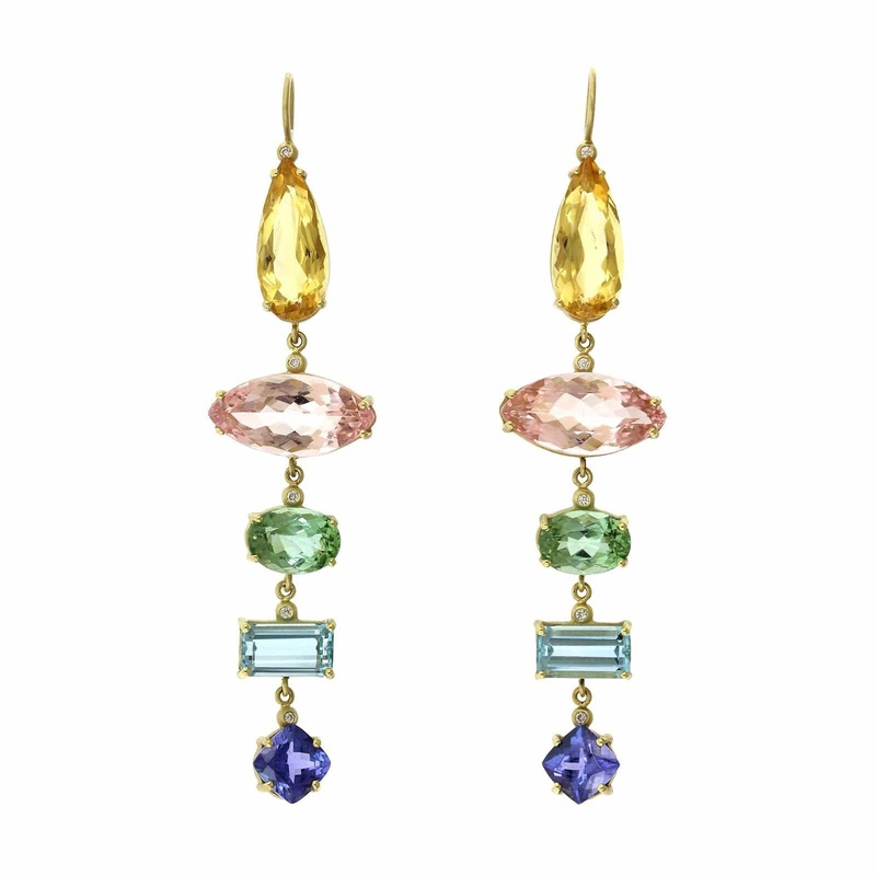 Suzy Landa 18K Yellow Gold Multi Stone Drop Earrings