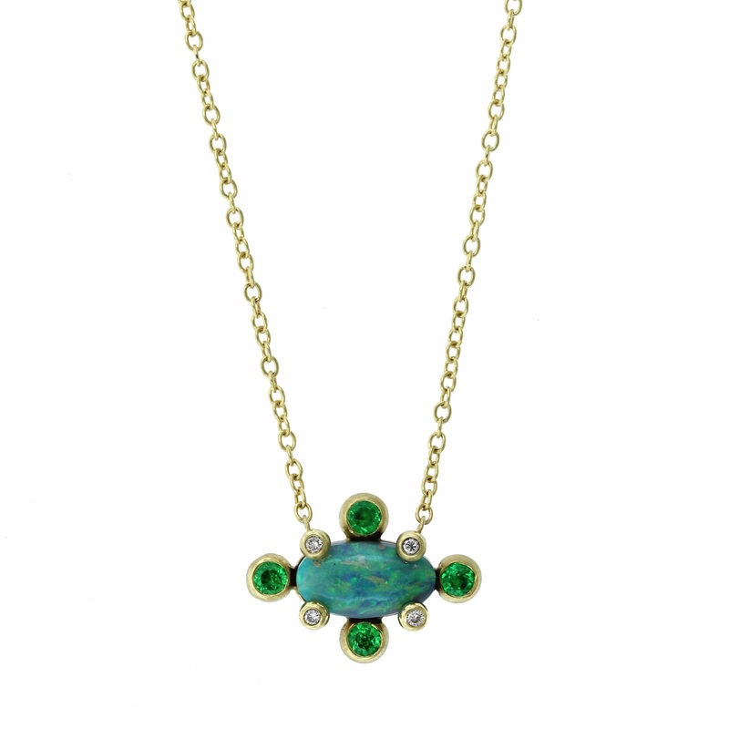 Suzy Landa 18K Yellow Gold Opal and Tanzanite Necklace