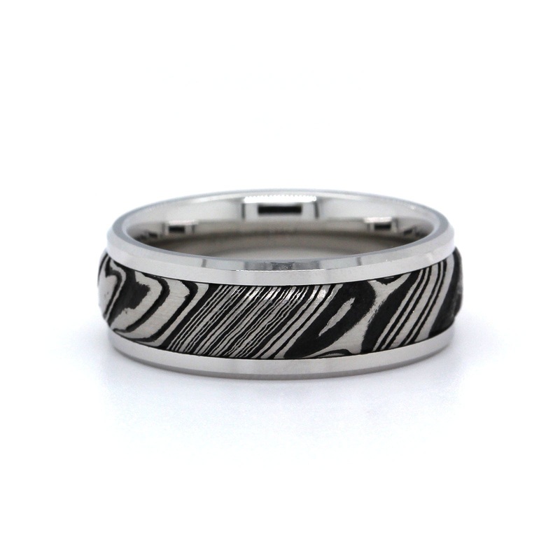 White Tungsten and Damascus Steel Band