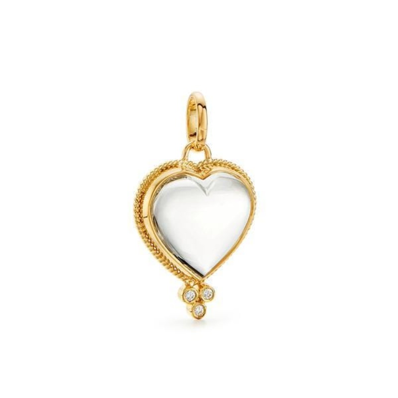 Temple St. Clair 18K Yellow Gold Medium Heart Shape Crystal and Diamond Pendant