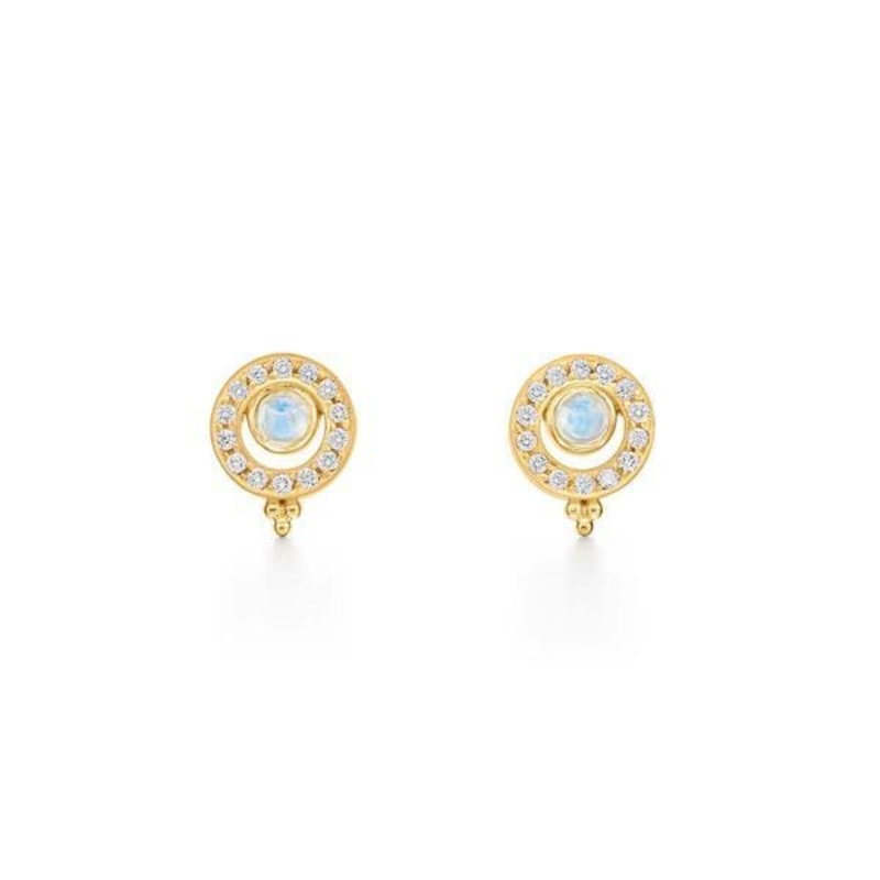 Temple St. Clair 18K Yellow Gold Moonstone and Diamond Stud Earrings