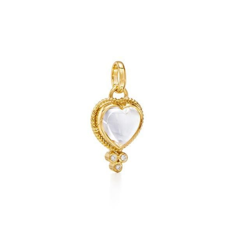 Temple St. Clair 18K Yellow Gold Small Heart Shape Crystal and Diamond Pendant