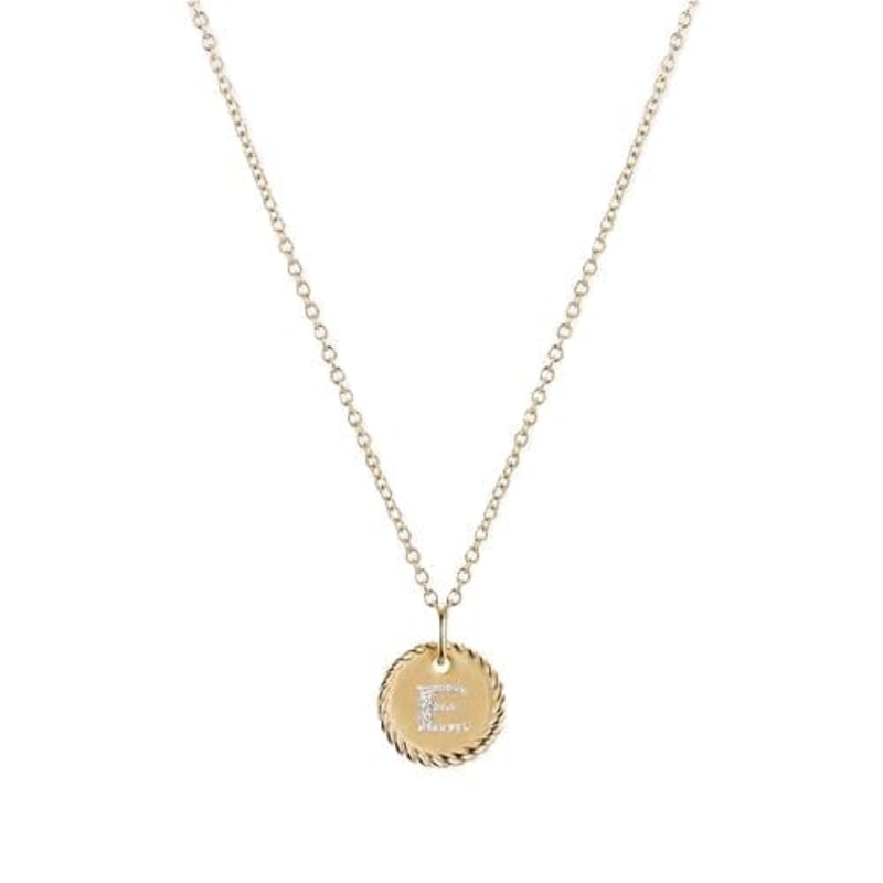 “E” Pendant with Diamonds in Gold on Chain