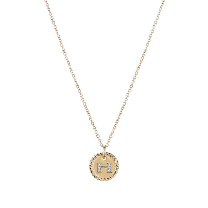 “H” Pendant with Diamonds in Gold on Chain