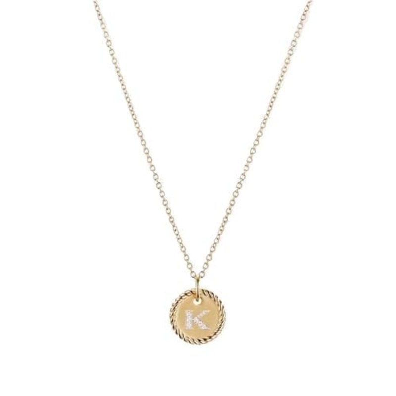 “K” Pendant with Diamonds in Gold on Chain