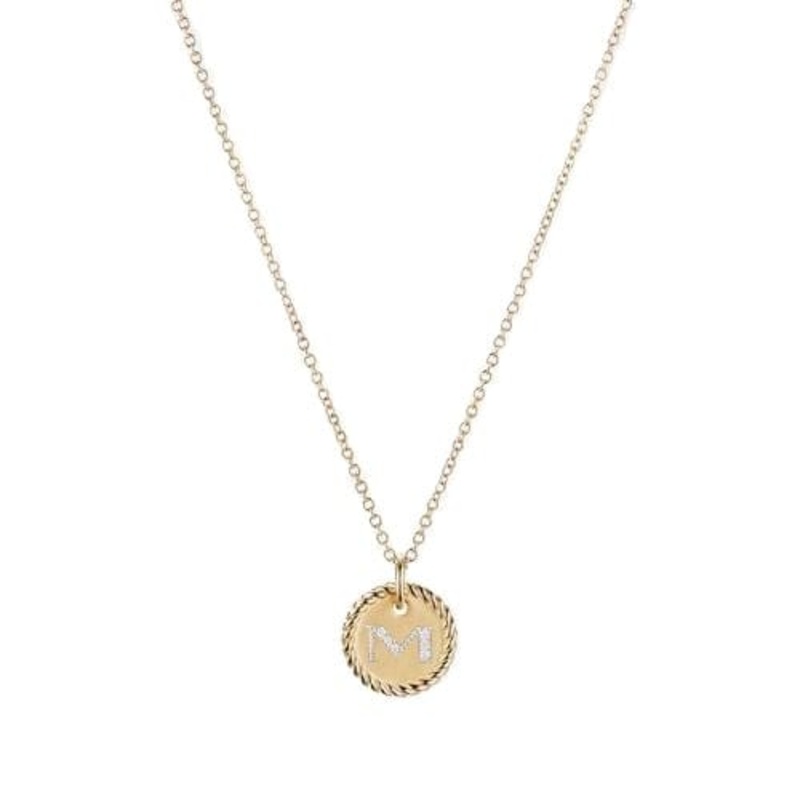 “M” Pendant with Diamonds in Gold on Chain
